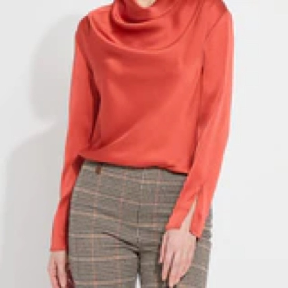 Lysse Burnt Orange Cowl Neck Silky Blouse BRAND NEW